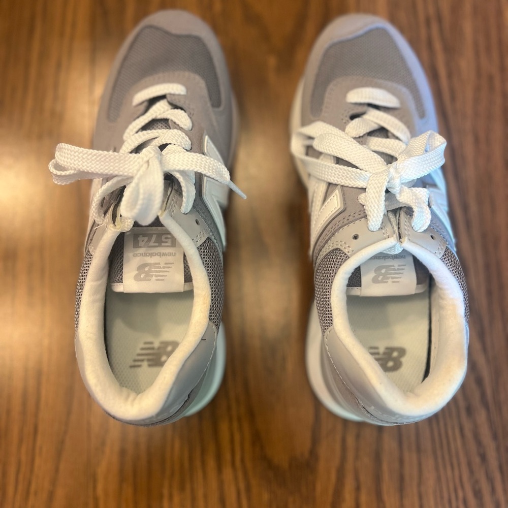 New Balance Light Gray and White Platform Sneakers - Picture 3 of 4
